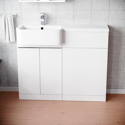Nes Home 1000mm Left Hand Freestanding White Cabinet with Basin & WC Unit