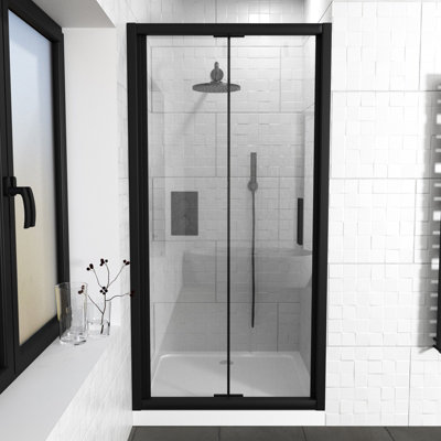Nes Home 1000mm Matte Black Walk In Bi Folding Shower Tempered Glass Door Screen Panel