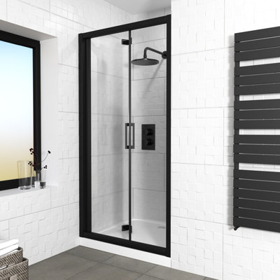 Nes Home 1000mm Matte Black Walk In Bi Folding Shower Tempered Glass Door Screen Panel - 3