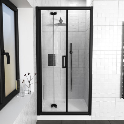 Nes Home 1000mm Matte Black Walk In Bi Folding Shower Tempered Glass Door Screen Panel - 4