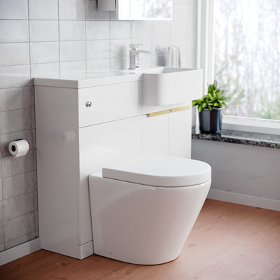 Nes Home 1000mm Right Hand Basin Vanity Unit, Brushed Brass Handles, WC ...