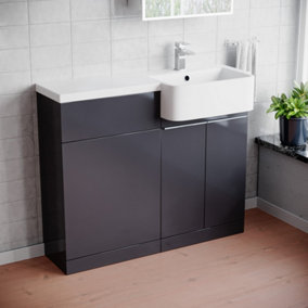Nes Home 1000mm Right Hand Freestanding  Anthracite Cabinet with Basin & WC Unit