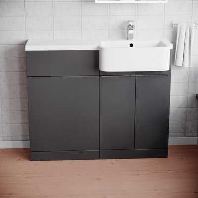 Nes Home 1000mm Right Hand Freestanding  Anthracite Cabinet with Basin & WC Unit
