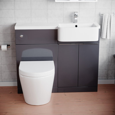 Nes Home 1000mm Right Hand Freestanding Cabinet Anthracite with Basin, WC Unit & Toilet