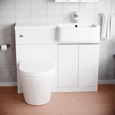 Nes Home 1000mm Right Hand Freestanding Cabinet White with Basin, WC Unit & Toilet