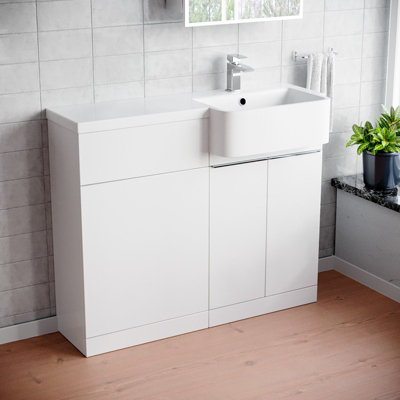 Nes Home 1000mm Right Hand Freestanding White Cabinet with Basin & WC Unit