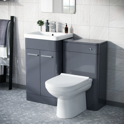 Nes Home 1000mm Steel Grey Freestanding Vanity Cabinet with WC Unit ...