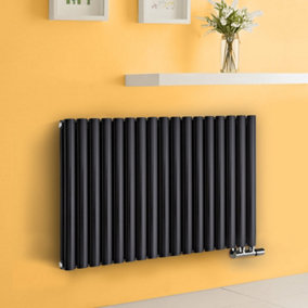 Nes Home 1020 x 600 mm Side Connection Horizontal Designer Radiator Side Connection Black Double Oval Tube