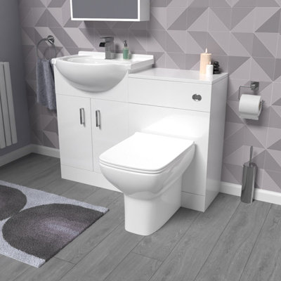 Nes Home 1050mm White Vanity Unit With WC Unit & Back To Wall Toilet