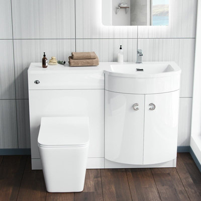Nes Home 1100 mm Basin White Right Hand Vanity Unit and WC Toilet Sink