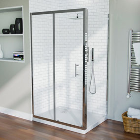 Nes Home 1100 mm Slider Shower Door Enclosure with 800 Framless Glass Panel Screen + Tray