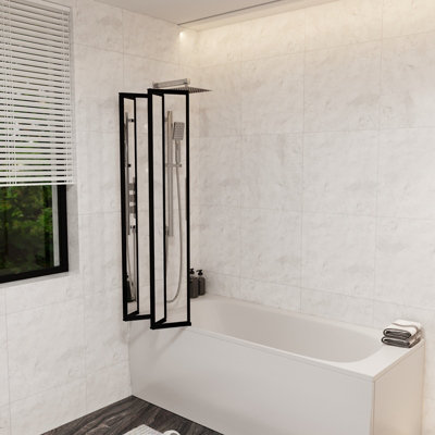 Nes Home 1100mm 4 Fold Bath Shower Screen Matt Black Frame - 3