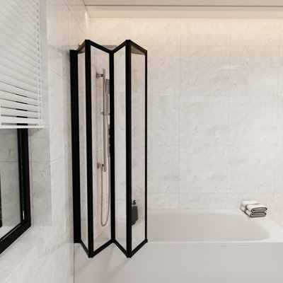 Nes Home 1100mm 4 Fold Bath Shower Screen Matt Black Frame - 4