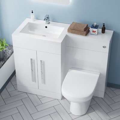 Nes Home 1100mm Left Hand Basin White Vanity Cabinet and WC BTW Toilet Aubery