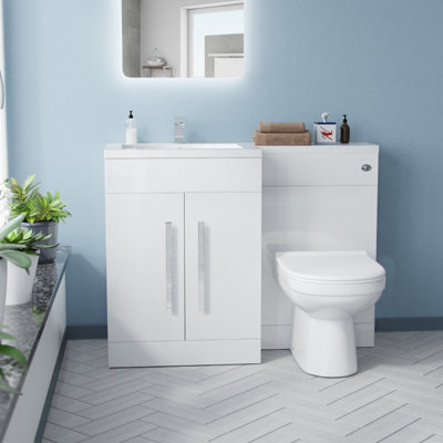 Nes Home 1100mm Left Hand Basin White Vanity Cabinet and WC BTW Toilet Aubery