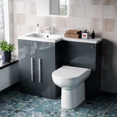 Nes Home 1100mm Left Hand Freestanding Grey Vanity with Back To Wall ...