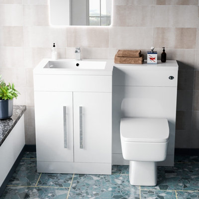 Nes Home 1100mm Left Hand Freestanding White Basin Vanity Unit with WC Unit & BTW Toilet