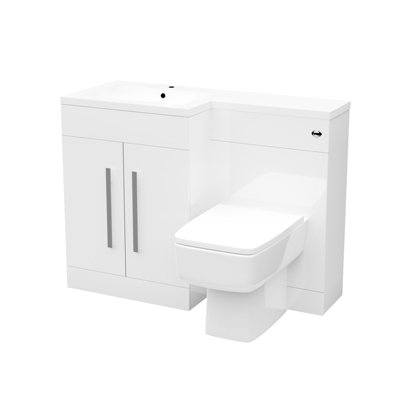 Nes Home 1100mm Left Hand Freestanding White Basin Vanity Unit with WC Unit & BTW Toilet