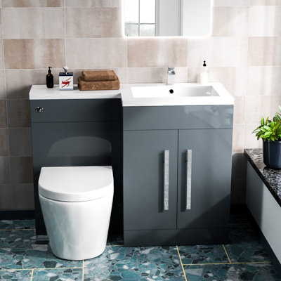 Nes Home 1100mm RH Freestanding Grey Vanity with BTW Rimless Toilet, WC & Basin