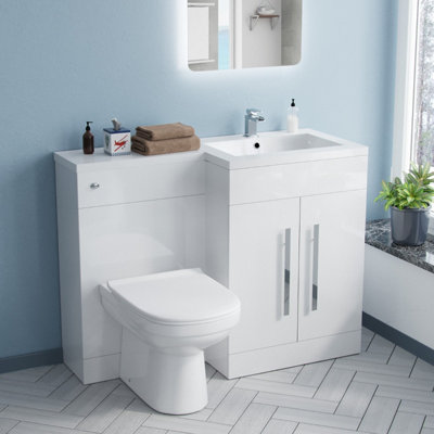 Nes Home 1100mm Right Hand Basin Vanity Cabinet with BTW Toilet White Price Comparisons | Compare The Build