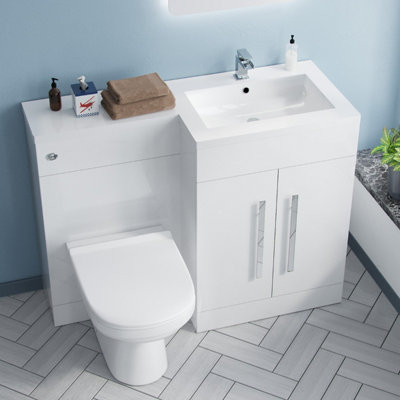 Nes Home 1100mm Right Hand Basin Vanity Cabinet with BTW Toilet White