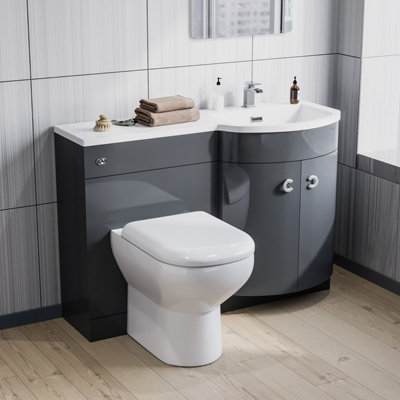 Nes Home 1100mm Right Hand Basin Vanity Unit, WC unit, Back To Wall ...