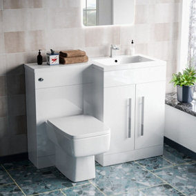 Nes Home 1100mm Right Hand Freestanding White Basin Vanity Unit with WC Unit & BTW Toilet