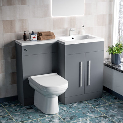 Nes Home 1100mm Right Hand Matte Grey Basin Vanity WC Unit & Back To Wall Toilet Price Comparisons | Compare The Build