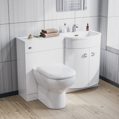 Nes Home 1100mm Right Hand Sink White Combination Vanity Unit with Back To Wall Toilet