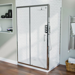 Nes Home 1200 mm Slider Shower Door Enclosure with 800 Framless Glass Panel Screen + Tray
