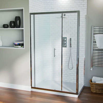 Nes Home 1200 mm Slider Shower Door Enclosure with 800 Framless Glass Panel Screen + Tray