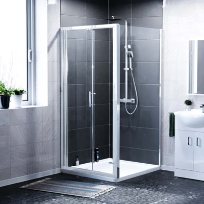 Nes Home 1200 mm Slider Shower Door Enclosure with 900 Framless Glass Panel Screen + Tray