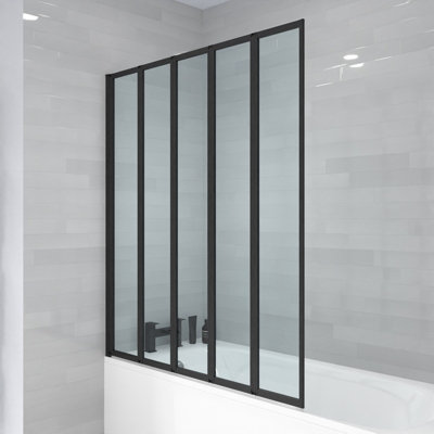 Nes Home 1200 x 1400 mm 5 Fold Door Bath Shower Screen Black Frame - 3
