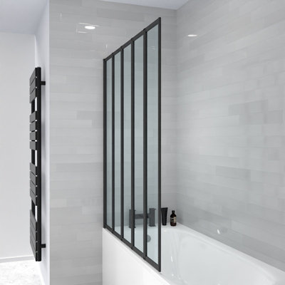 Nes Home 1200 x 1400 mm 5 Fold Door Bath Shower Screen Black Frame - 4