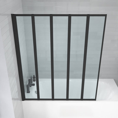 Nes Home 1200 x 1400 mm 5 Fold Door Bath Shower Screen Black Frame - 5