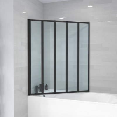 Nes Home 1200 x 1400 mm 5 Fold Door Bath Shower Screen Black Frame - 6