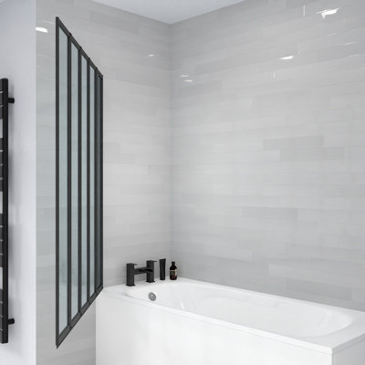Nes Home 1200 x 1400 mm 5 Fold Door Bath Shower Screen Black Frame