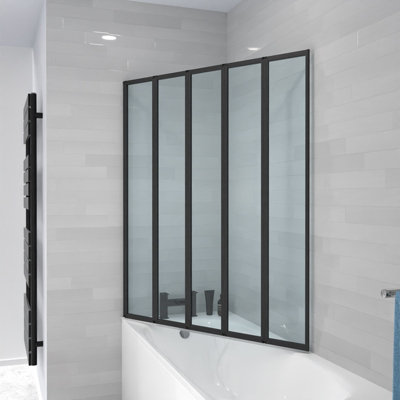 Nes Home 1200 x 1400 mm 5 Fold Door Bath Shower Screen Black Frame - 7