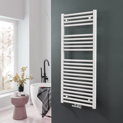 Nes Home 1200 x 500 mm Central Connection Designer Towel Radiator White Single Straight