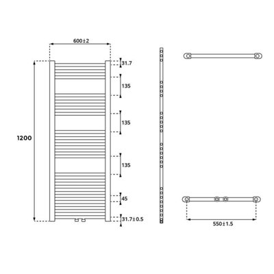 Nes Home 1200 X 600 mm Horizontal Straight Chrome Towel Rail Radiator - 6