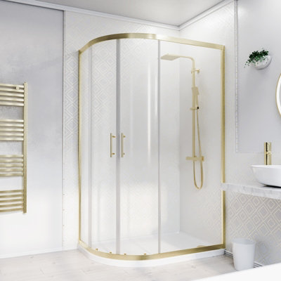Nes Home 1200 x 800mm Quadrant Corner Shower Enclosure Brushed Brass - 4