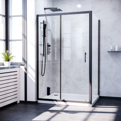 Nes Home 1200mm Shower Sliding Door 700mm Frameless Glass Side Panel Screen Matte Black