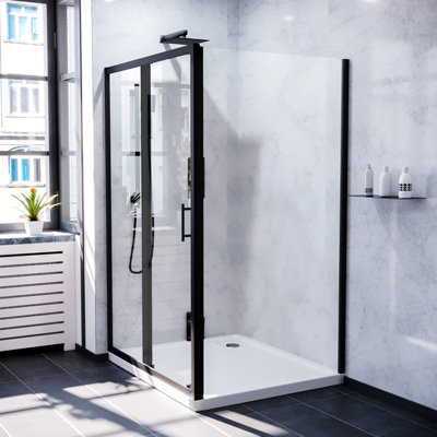 Nes Home 1200mm Shower Sliding Door 700mm Frameless Glass Side Panel Screen Matte Black - 4