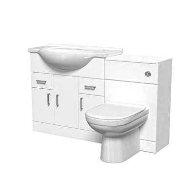 Nes Home 1350mm Floor Standing White Cabinet, WC Unit & BTW Toilet