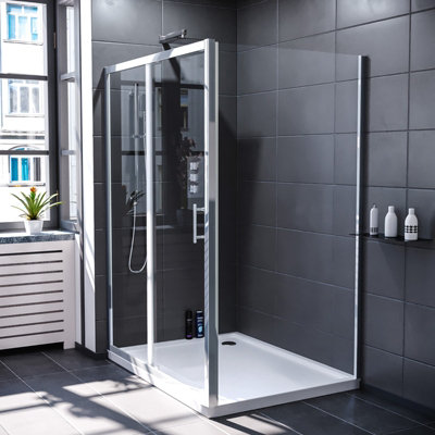 Nes Home 1400 x 700mm Shower Enclosure Sliding Door & Glass Side Panel Chrome - 3