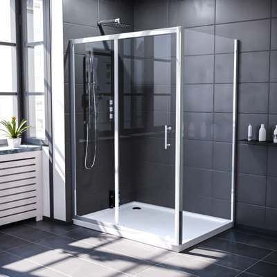 Nes Home 1400 x 800mm Shower Enclosure Sliding Door & Glass Side Panel Chrome