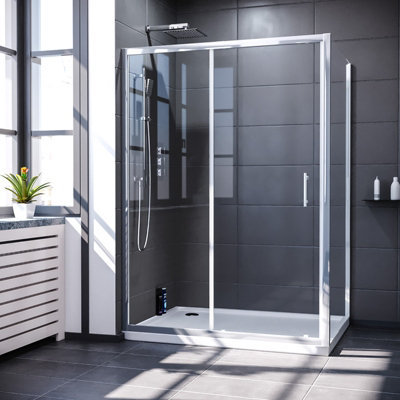 Nes Home 1400 x 800mm Shower Enclosure Sliding Door & Glass Side Panel Chrome