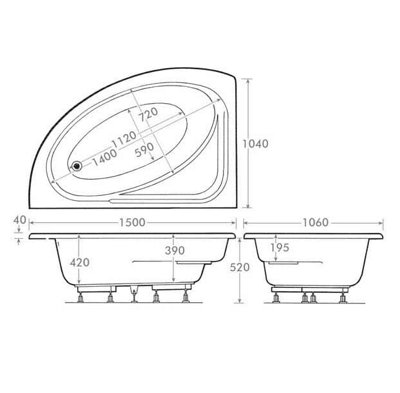 Nes Home 1500 x 1040 mm White Offset Corner Left Hand Bath - 3