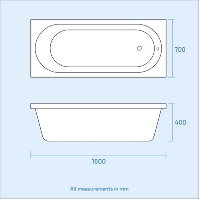Nes Home 1600mm x 700mm Standard Round Single Ended Bath With Legs