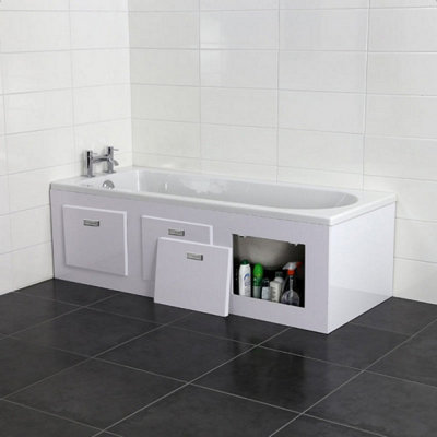 Nes Home 1690 x 500mm PVC Bath Panel With Removable Magnetic Door Gloss White